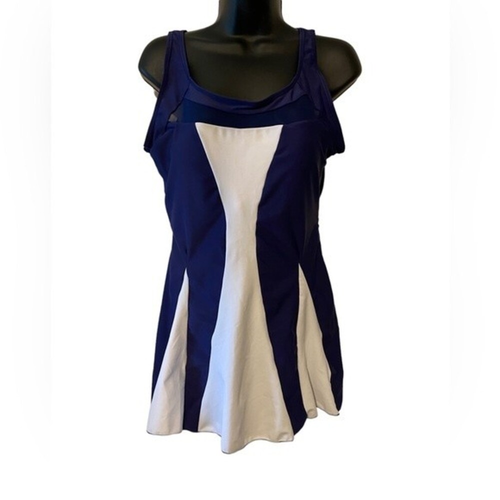 Women’s vintage style swimdress navy & white stripe sports bra style M